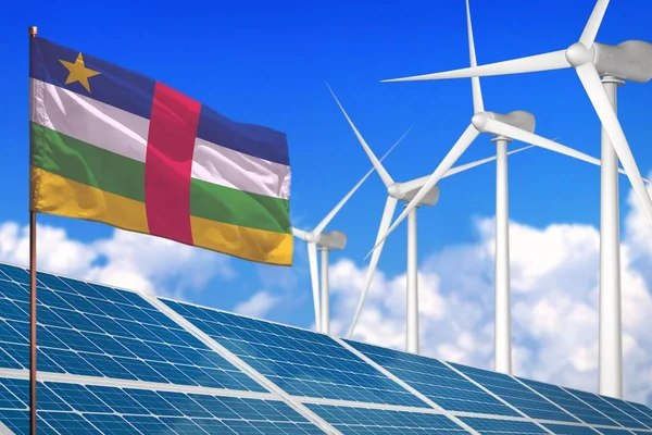 Central African Republic solar and wind energy, renewable energy concept with solar panels - renewable energy against global warming - industrial illustration, 3D illustration
