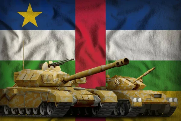 Tanque da República Centro-Africana força conceito no fundo da bandeira nacional. Ilustração 3d — Fotografia de Stock