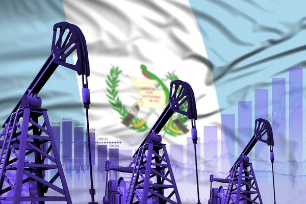 Ilustración industrial de pozos petroleros - concepto de la industria petrolera de Guatemala en el fondo de la bandera. Ilustración 3D — Foto de Stock