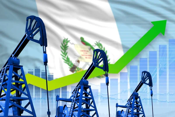 Gráfico creciente sobre fondo de la bandera de Guatemala ilustración industrial de la industria petrolera de Guatemala o concepto de mercado. Ilustración 3D — Foto de Stock