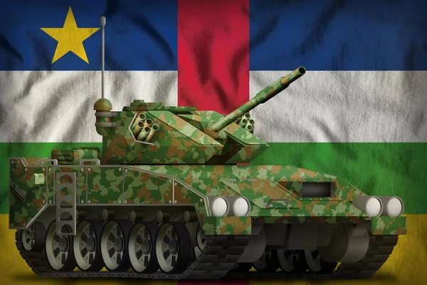 Lehký tank apc s letní kamufláž na pozadí státní vlajka Středoafrické republiky. 3D obrázek — Stock fotografie