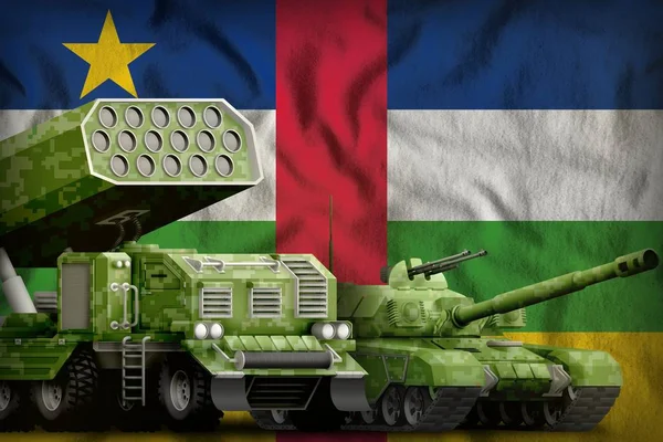 Středoafrická republika těžké vojenské obrněné vozidla koncepce na pozadí státní vlajka. 3D obrázek — Stock fotografie