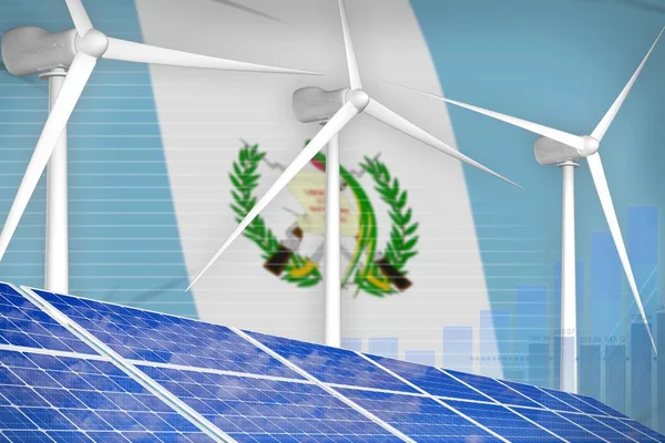 Guatemala zonne- en wind energie digitale grafiek concept - groene natuurlijke energie industriële illustratie. 3D illustratie — Stockfoto