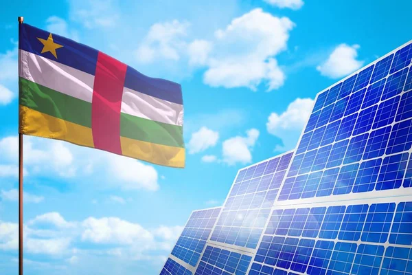 Central African Republic alternative energy, solar energy concept with flag industrial illustration - symbol of fight with global warming, 3D illustration