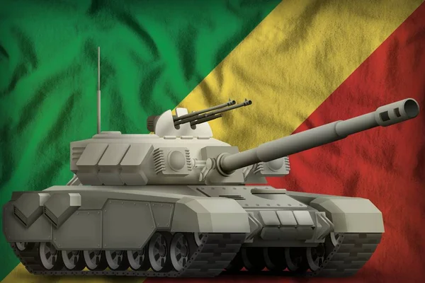 Tanque pesado no fundo da bandeira nacional do Congo. Ilustração 3d — Fotografia de Stock