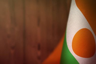 Nijer bayrak onur Gaziler günü veya anma günü için. Zafer için savaş kavramı kırmızı bulanık doğal ahşap duvar arka plan üzerinde Nijer kahramanları.