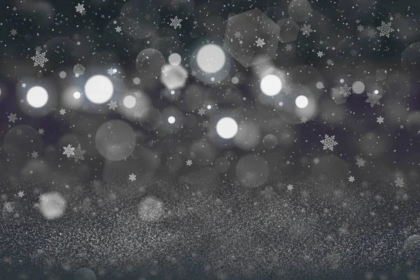 Schattig briljante glitter lichten intreepupil bokeh abstracte achtergrond met dalende sneeuw vlokken vlieg, vakantie mockup textuur met lege ruimte voor uw inhoud — Stockfoto