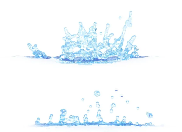 Illustration 3D de deux vues latérales de belles éclaboussures d'eau - maquette isolée sur blanc, pour n'importe quel but — Photo