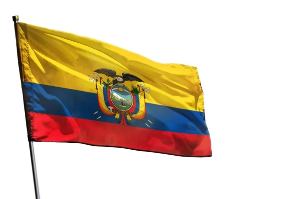 Fluttering bandeira do Equador no fundo branco claro isolado . — Fotografia de Stock