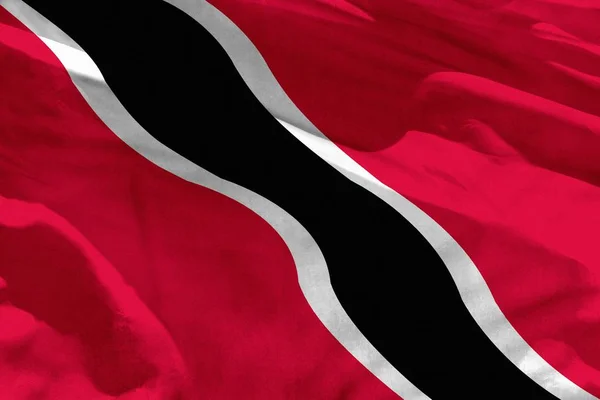 Acenando com a bandeira de Trinidad e Tobago para usar como textura ou fundo, a bandeira está agitando no vento — Fotografia de Stock