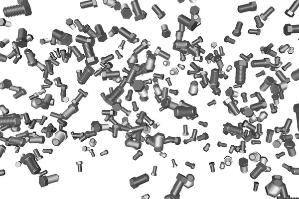 Šedá, kovová šrouby izolované na bílém - nice průmyslové 3d obrázek, obrázek pro použití designu — Stock fotografie