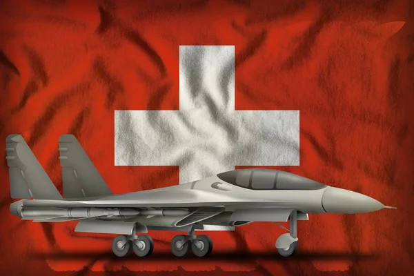 Caza, interceptor en el fondo de la bandera del estado de Suiza. Ilustración 3d —  Fotos de Stock