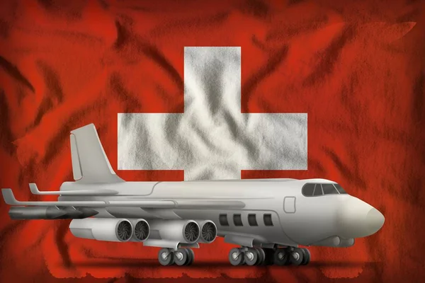 Bombardier sur le fond du drapeau suisse. Illustration 3d — Photo