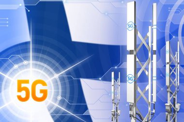 Finlandiya 5g endüstriyel illüstrasyon, büyük hücresel ağ direği veya modern arka plan bayrak - 3d çizim ile kule
