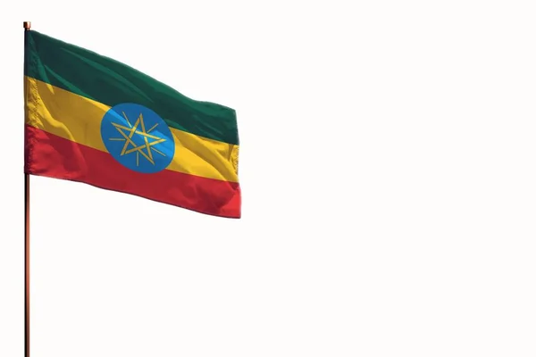 Fluttering Ethiopia isolated flag on white background, mockup with the space for your content. — Stock Photo, Image