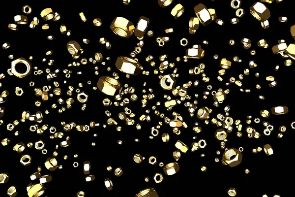 Gul, gyllene kvinnliga skruvar isolerade på svart - söt industriella 3d illustration, bild för alla använda — Stockfoto