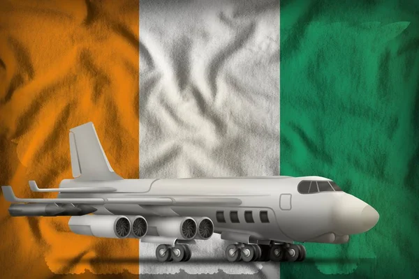Bombplan på Cote d Ivoire statligt flagga bakgrund. 3D illustration — Stockfoto