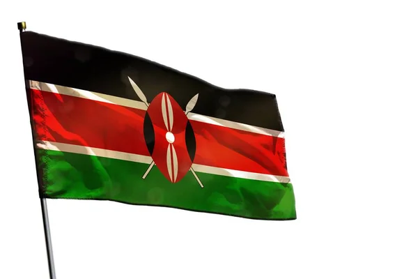 Bandiera Kenya sventolante su sfondo bianco chiaro isolato . — Foto Stock