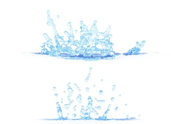 3D obrázek ze dvou bokorysy chladné vody Splash - maketa izolovaných na bílém, kreativní ilustrace — Stock fotografie