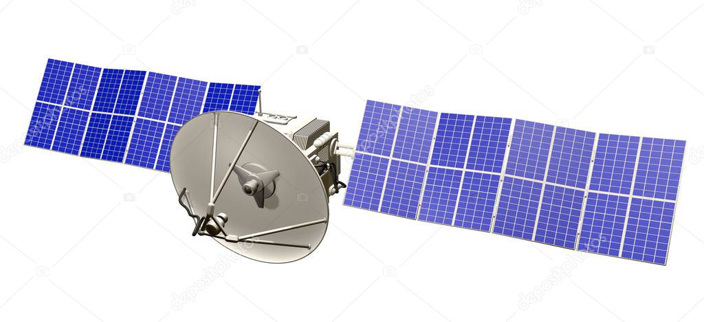 orbital satellite industrial illustration - spaceship with big solar power panels isolated on white - 3D Illustration