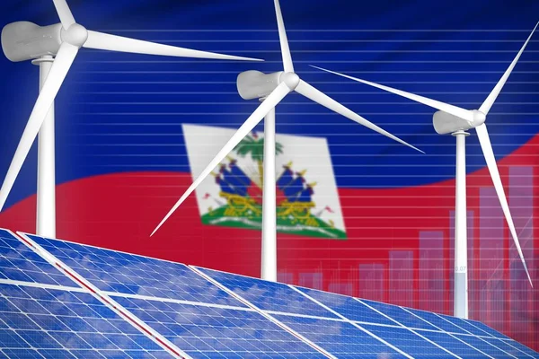Haiti solar and wind energy digital graph concept - modern natural energy industrial illustration. 3D Illustration