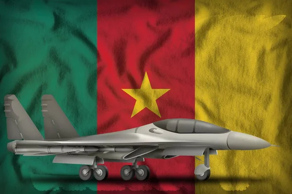 Stíhací, stíhací na pozadí vlajky státu Kamerun. 3D obrázek — Stock fotografie