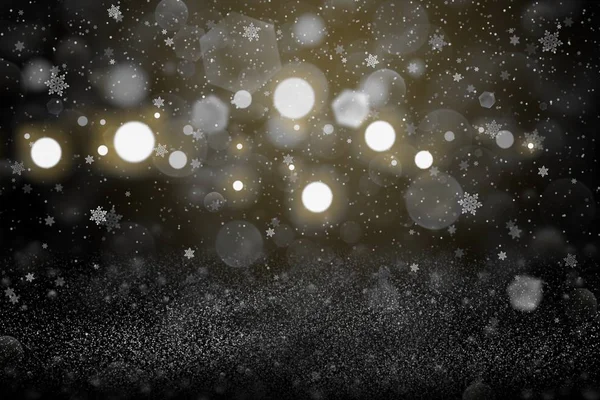 Narancssárga gyönyörű fényes csillogó fények bokeh absztrakt háttér hulló hó pehely repülni, holiday makett textúra üres hely a tartalom defocused — Stock Fotó