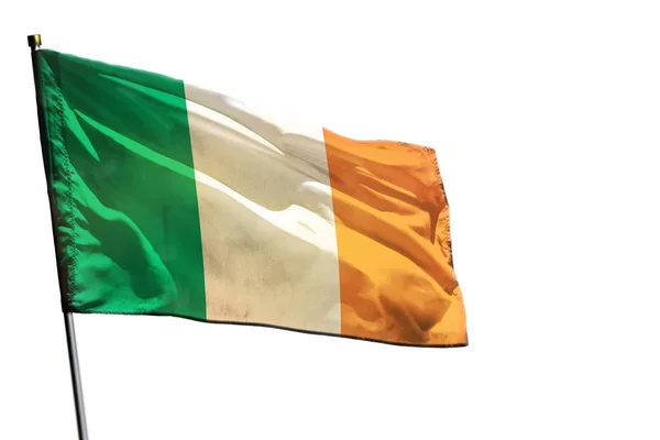 Fluttering Ireland flag on clear white background isolated. — Stock Photo, Image