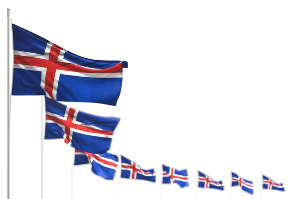 Merveilleux Islande drapeaux isolés placés en diagonale, image avec soft focalisé et place pour le texte - toute occasion drapeau 3d illustratio — Photo