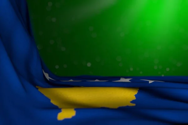 Хорошая темная иллюстрация флага Косово лежат диагональ на зеленом фоне с выборочным фокусом и свободное место для вашего текста - любой праздник флаг 3d иллюстрации — стоковое фото