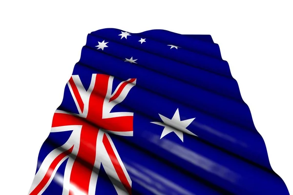 Ganska lysande flagga av Australien med stora veck lögn isolerad på vitt, perspektiv Visa-alla tillfällen flagga 3D illustration — Stockfoto