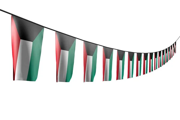 Wonderful many Kuwait flags or banners hanging diagonal with perspective view on rope isolated on white - any feast flag 3d illustration — Stock Photo, Image