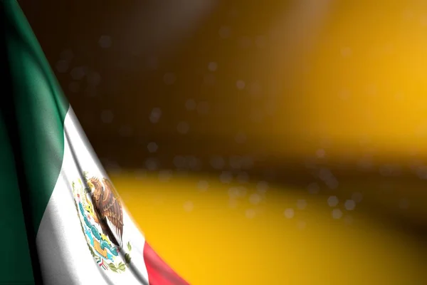 nice picture of Mexico flag hangs diagonal on yellow with soft focus and free place for text - any occasion flag 3d illustration
