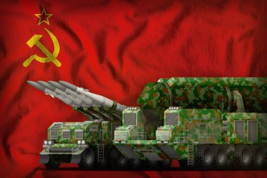 Sovyetler Birliği (sssr, SSCB) bayrak arka planda roket kuvvetleri. 9 Mayıs, zafer günü konsepti. 3D Illustration