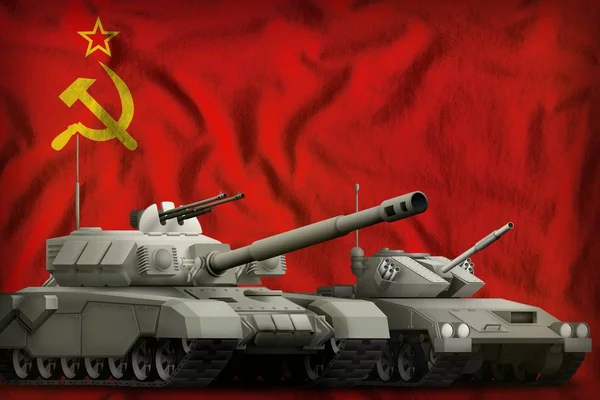 苏联 (Sssr, 苏联) 坦克力量在旗子背景。5月9日, 胜利日概念。3d 插图 — 图库照片