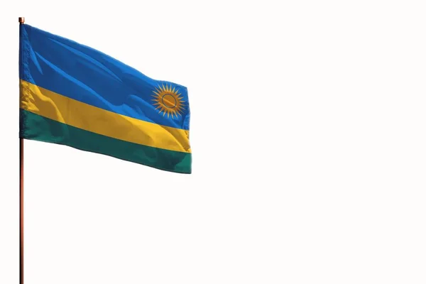 Fladdrande Rwanda isolerad flagga på vit bakgrund, utkast med utrymme för ditt innehåll. — Stockfoto
