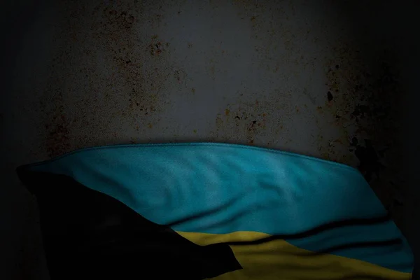 Csodálatos sötét illusztrációja Bahamák zászló nagy redők a rozsdás fém üres hely a tartalom-minden ünnep zászló 3D illusztráció — Stock Fotó