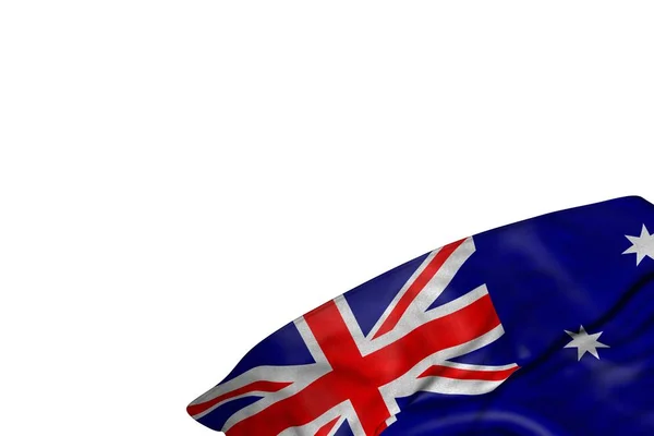 Nádherná Austrálie vlajka s velkými záhyby ležel v pravém dolním rohu izolované na bílém - každá oslava vlajka 3d ilustrace — Stock fotografie