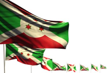 sevimli Burundi izole bayraklar diyagonal yerleştirilir, bokeh ve içerik için yer ile görüntü - herhangi bir bayram bayrağı 3d illüstrasyon
