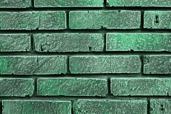 Verde azulado, textura de pared de ladrillo sucio diseño verde mar - fondo de foto bastante abstracto —  Fotos de Stock