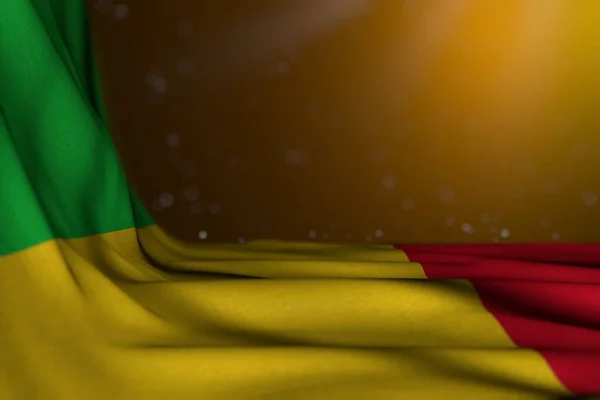 Bela imagem escura da bandeira do Mali deitado na diagonal plana em fundo amarelo com foco seletivo e espaço livre para o texto - qualquer bandeira festa ilustração 3d — Fotografia de Stock