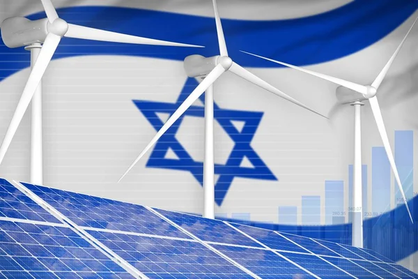 Israel solar and wind energy digital graph concept - modern natural energy industrial illustration. 3D Illustration