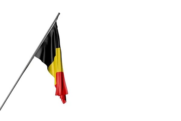 Güzel Belçika bayrağı beyaz izole bir diyagonal kutup üzerinde asılı - herhangi bir vesileyle bayrak 3d illüstrasyon — Stok fotoğraf