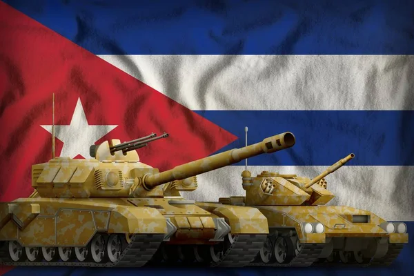 쿠바 탱크는 국기 배경에 개념을 강제로. 3D 일러스트레이션 — 스톡 사진