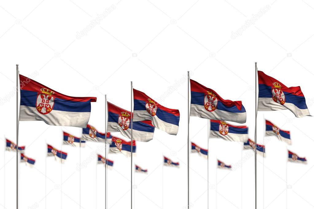 pretty Serbia isolated flags placed in row with soft focus and place for text - any occasion flag 3d illustration