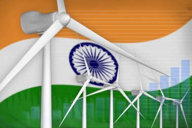 Hindistan rüzgar enerjisi güç dijital grafik kavramı - yeşil doğal enerji endüstriyel illüstrasyon. 3d İllüstrasyon