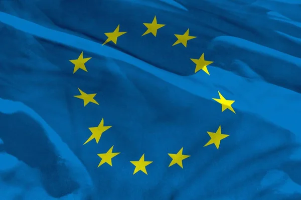 텍스처 또는 배경으로 사용하기 위한 유럽 연합 국기를 흔들며, 깃발이 바람에 펄럭이고 있습니다. — 스톡 사진