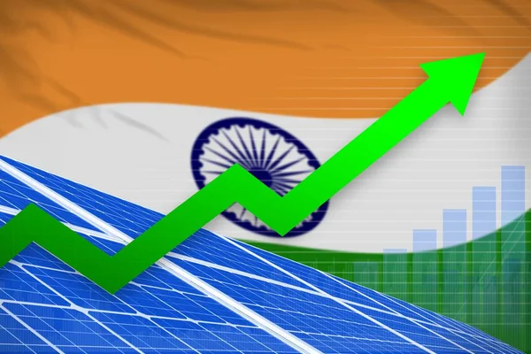 India solar energy power rising chart, arrow up - green natural energy industrial illustration. 3D Illustration