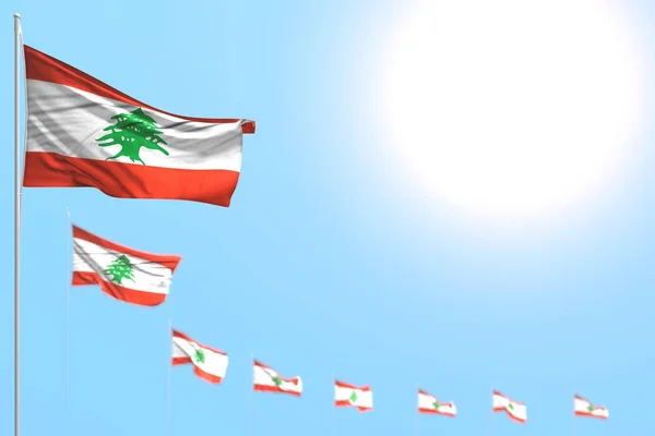 Χαριτωμένο πολλές σημαίες Λίβανος τοποθετηθεί διαγώνια με μαλακή εστίαση και κενό χώρο για το περιεχόμενό σας-οποιαδήποτε σημαία γιορτή 3D εικόνα — Φωτογραφία Αρχείου