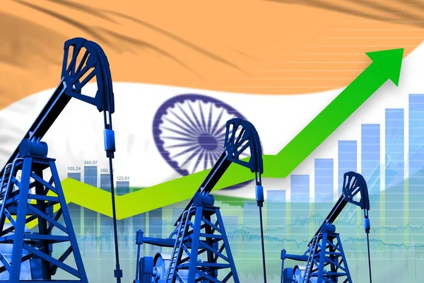 Växande graf på Indien flagga bakgrund-industriell illustration av Indien oljeindustrin eller marknadskoncept. 3D-illustration — Stockfoto